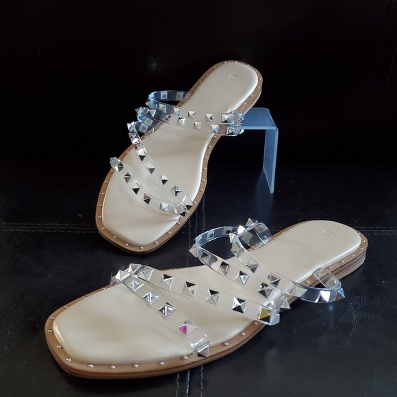NWOT Studded Rivet Jelly Strap Slipper Sandals - Picture 2 of 7